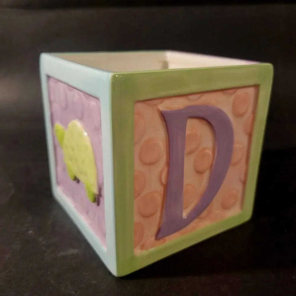 Vintage Burton+Burton Ceramic Baby Alphabet Block Planter Or Vase
